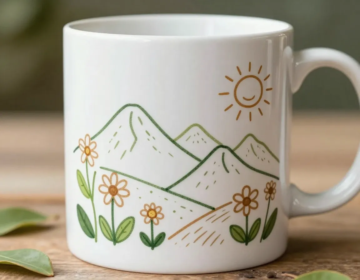 Nature inspired doodles flower mountain leaf sun landscape