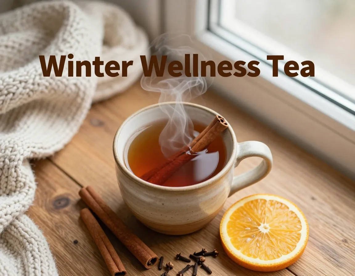 Cozy cinnamon tea mug winter wellness benefits wooden table