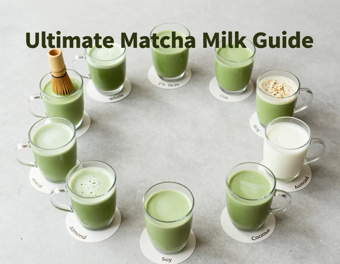 Eight matcha lattes dairy oat nut milk comparison circle