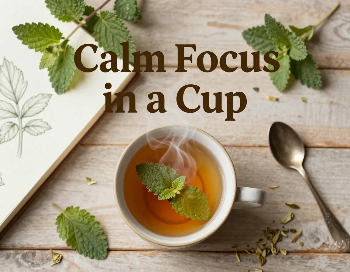 Lemon balm tea cup calm focus natural remedy flatlay