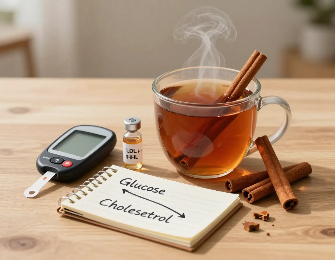 Blood sugar management cinnamon tea study participants lipid levels illustration