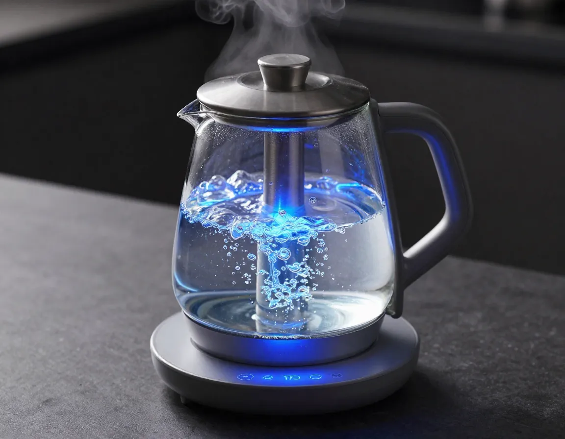 Cosori glass kettle with blue led boiling pure water early morning