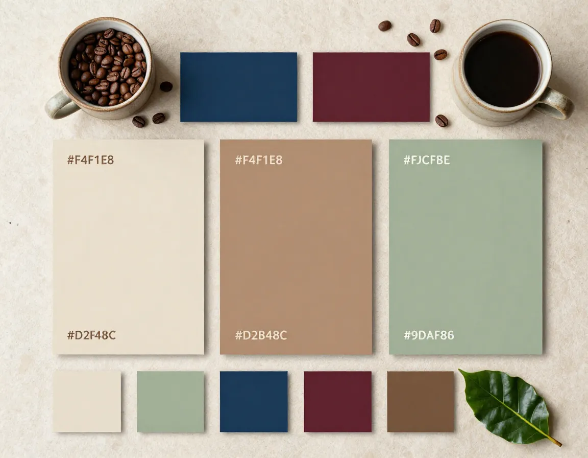Earthy coffee brand color palette swatches oat clay and sage green