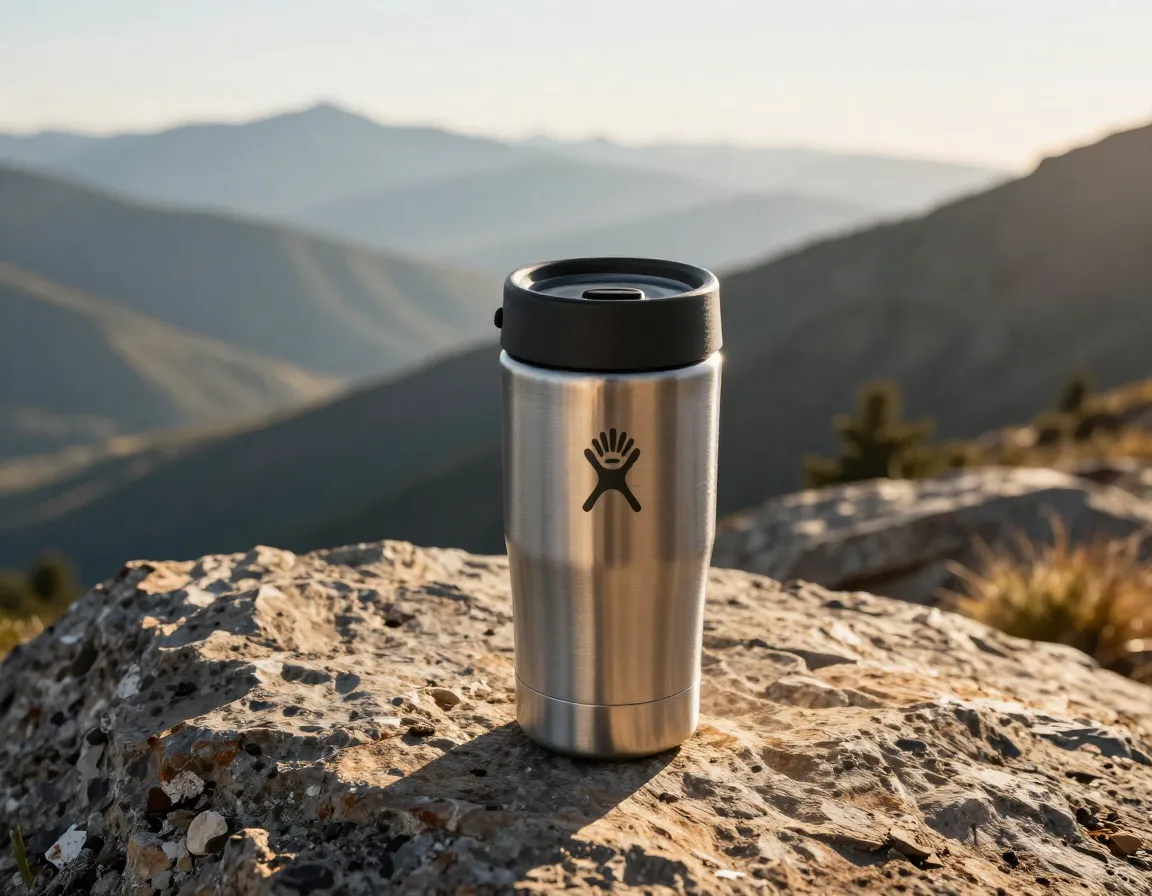 Hydro flask all around tumbler with ceramic liner on a hiking trail