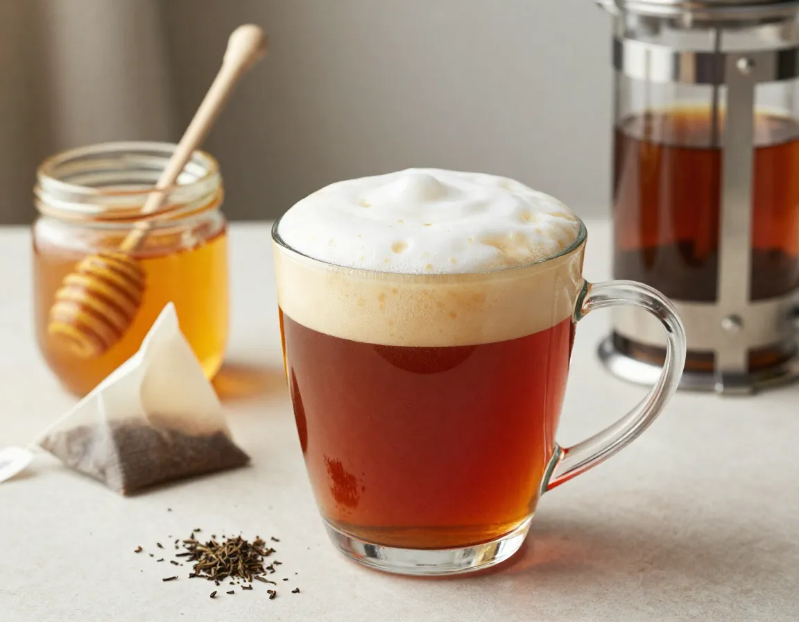 Honey sweetened comfort london fog with oat milk foam