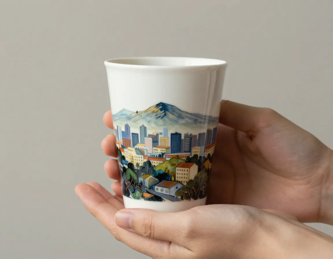 Limited edition artist collaboration landscape illustration coffee cup