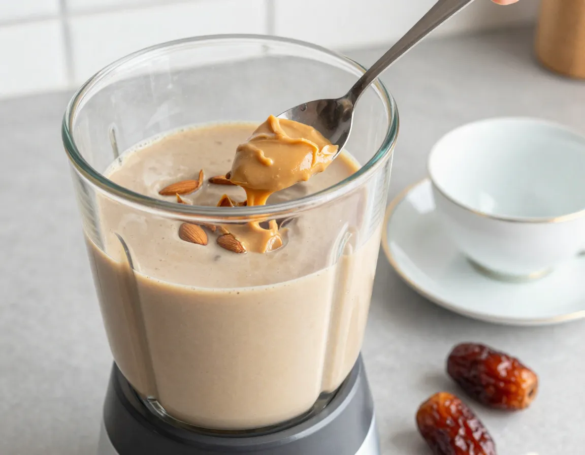 Dairy free almond date london fog with blended ingredients