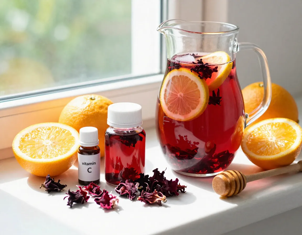 Immune system support with vitamin c rich hibiscus tea citrus