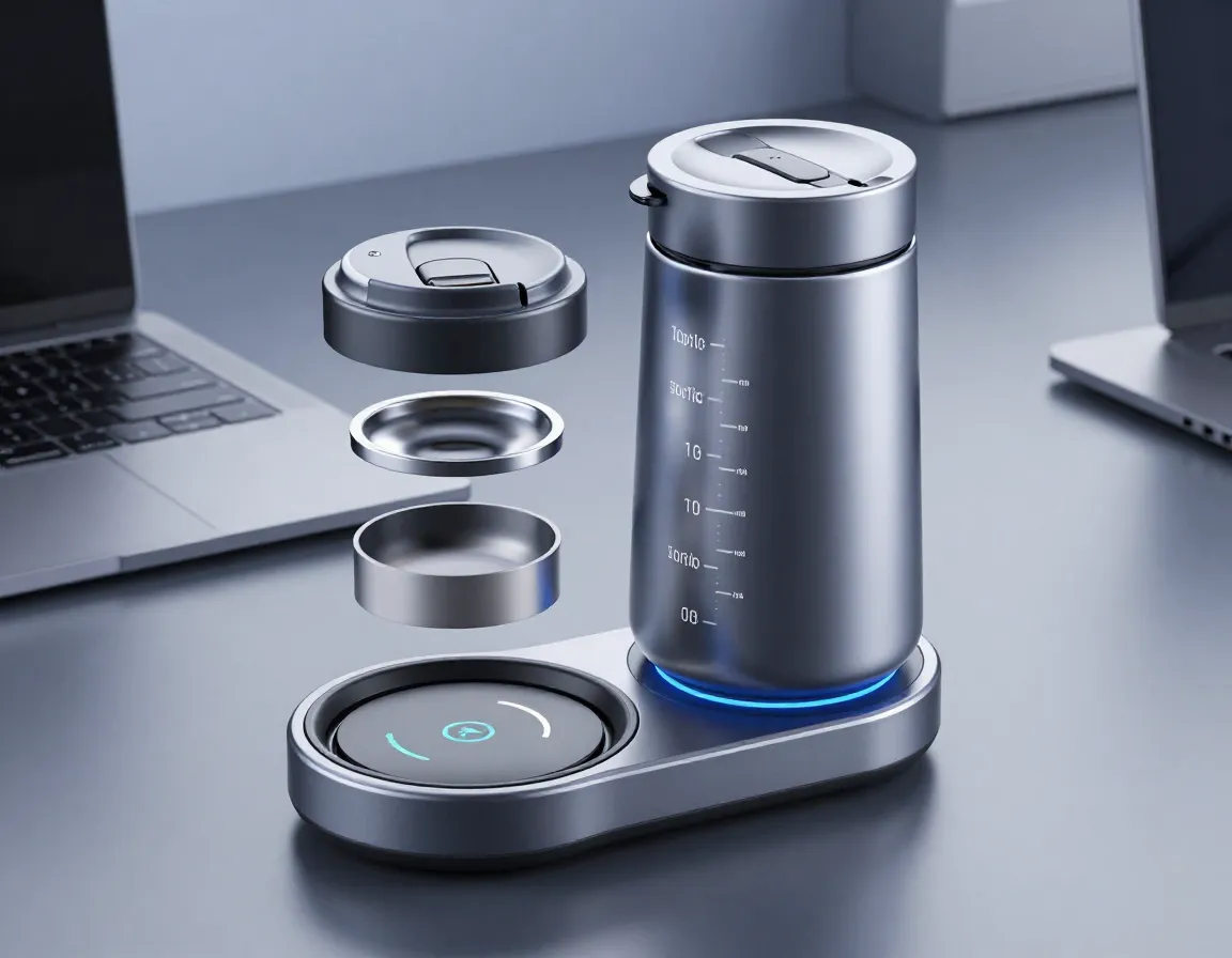 Modular smart temperature control coffee mug with measurement markers