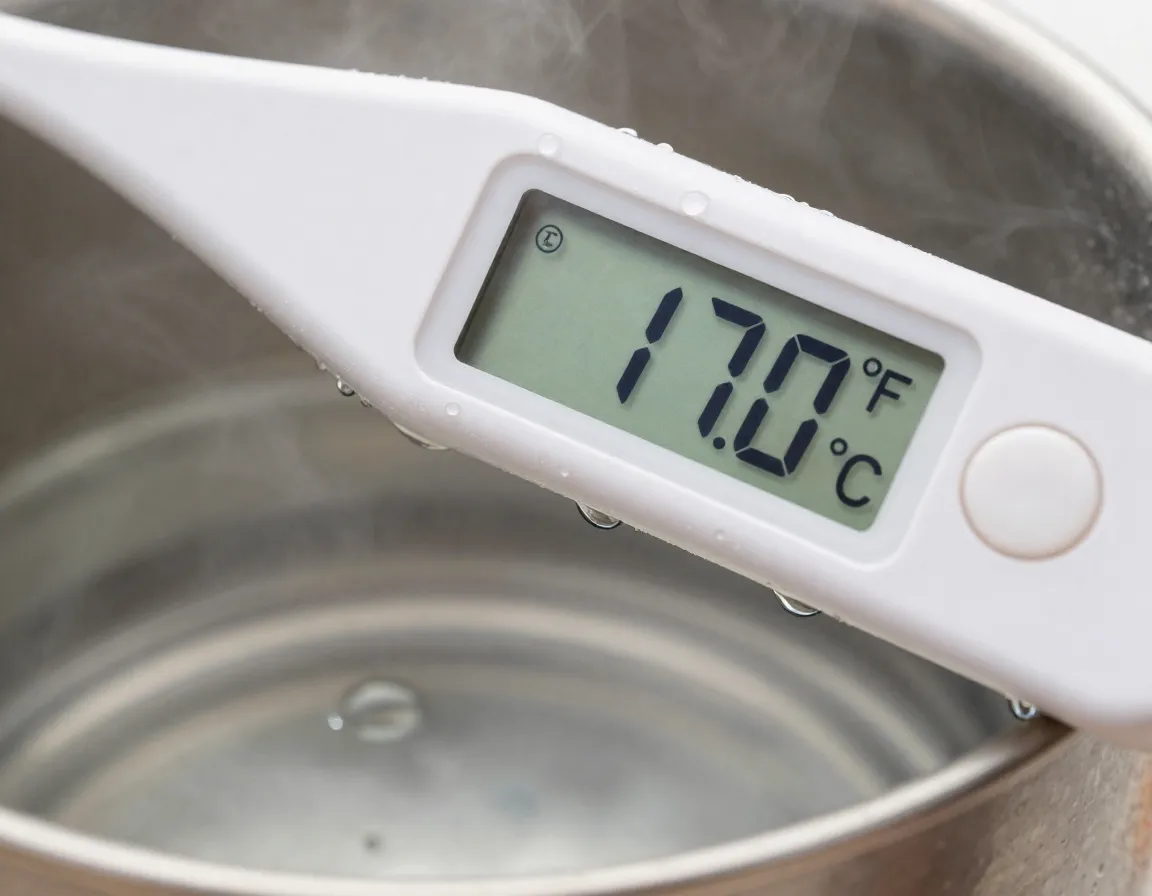 Digital thermometer showing perfect water temperature at 170f