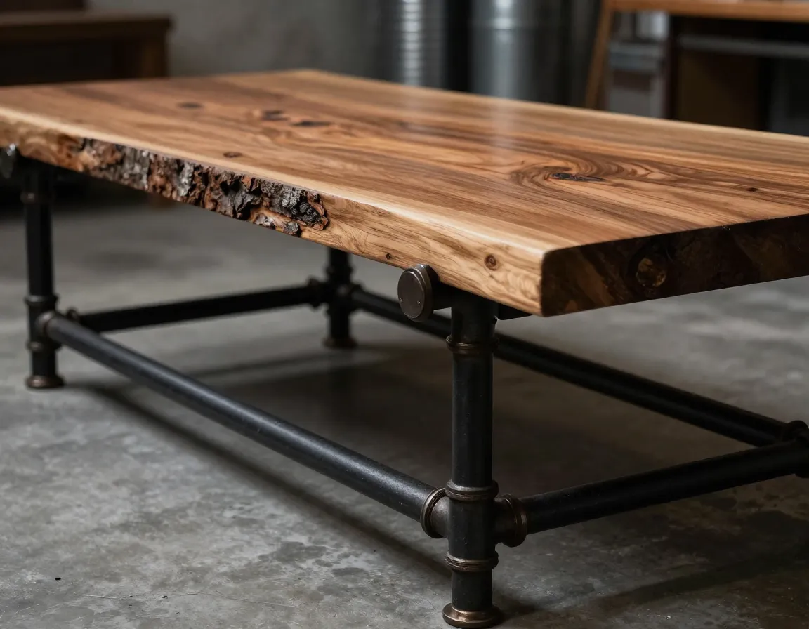 Industrial pipe and live edge wood slab fusion coffee table