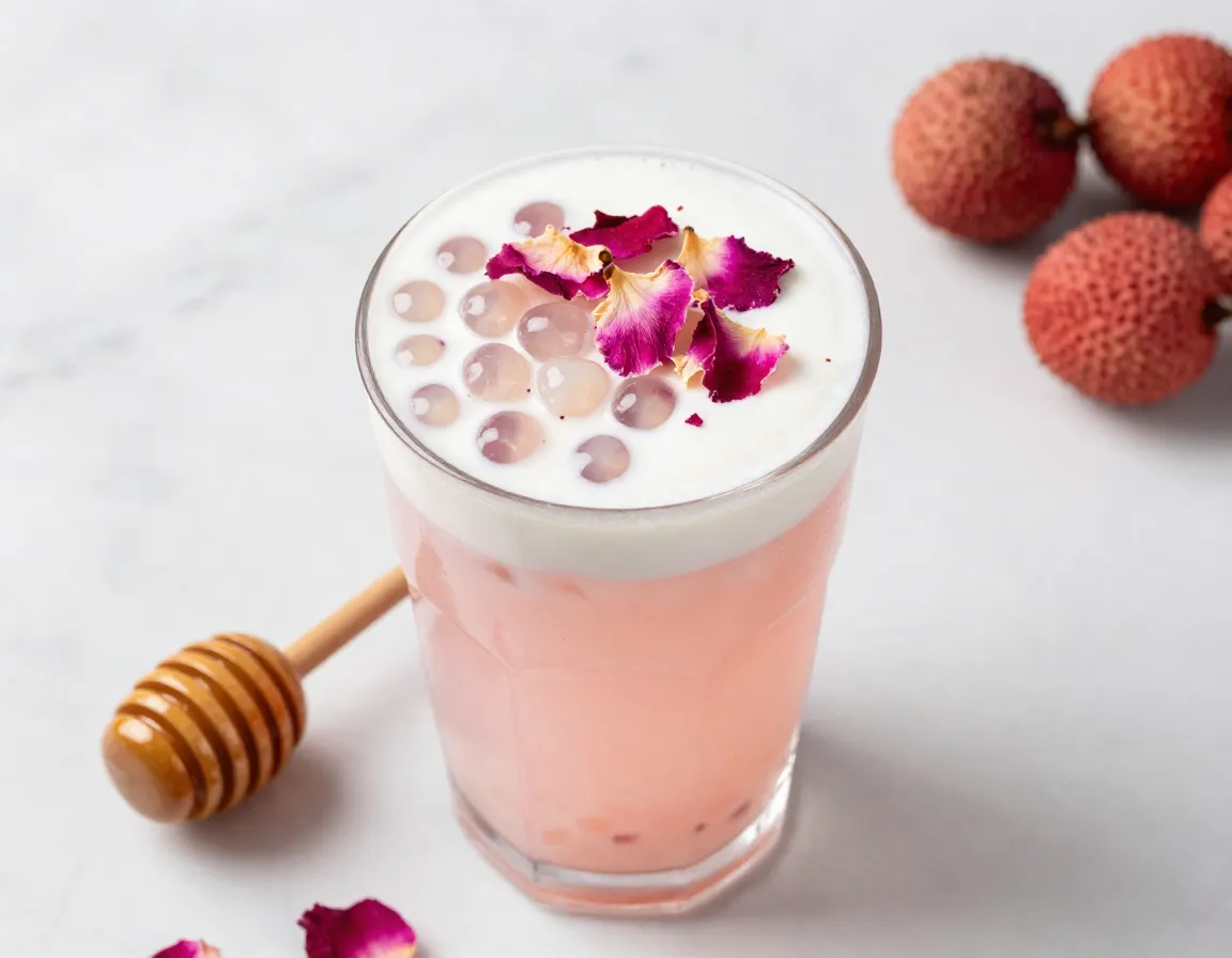 Collagen infused lychee rose bubble tea