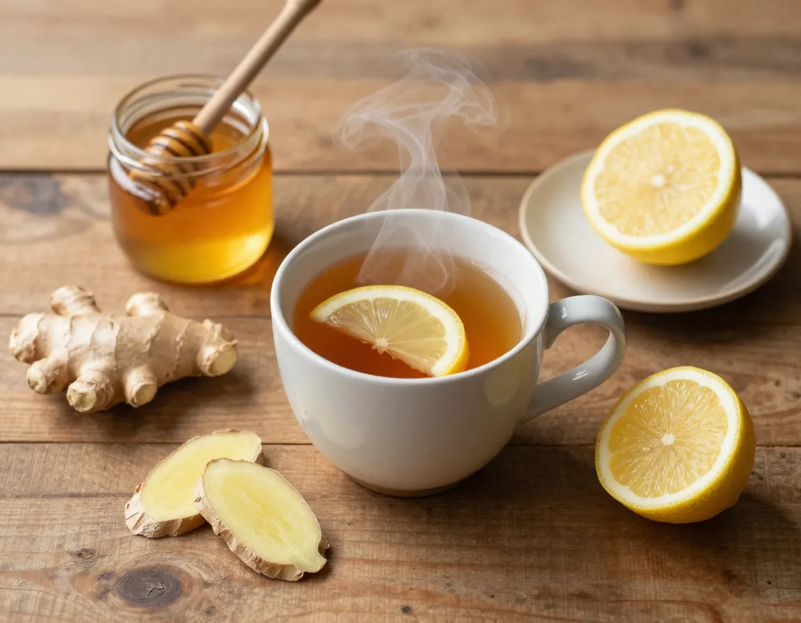 Classic ginger immunity tea with honey and lemon slice