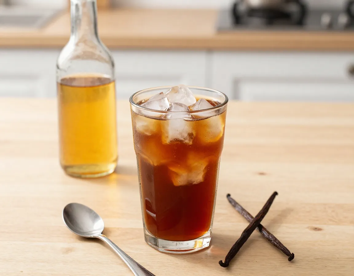 Traditional vanilla cold brew classic served in a tall glass with ice