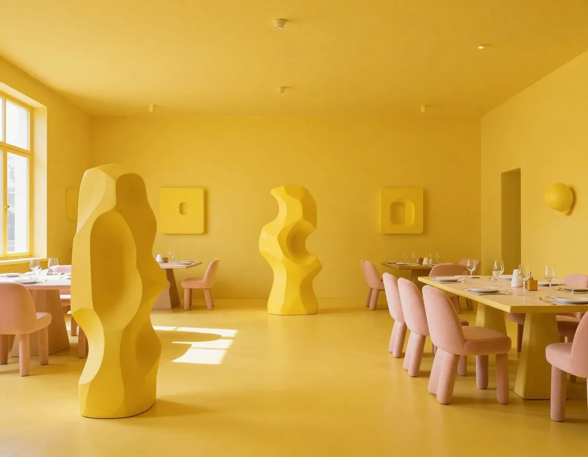 Jonathan baldocks the gathering installation luminous yellow interior sculptures
