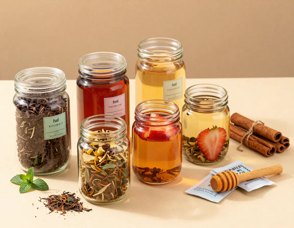 Chocolate mint rooibos and vanilla chai tea sampler with honey sticks