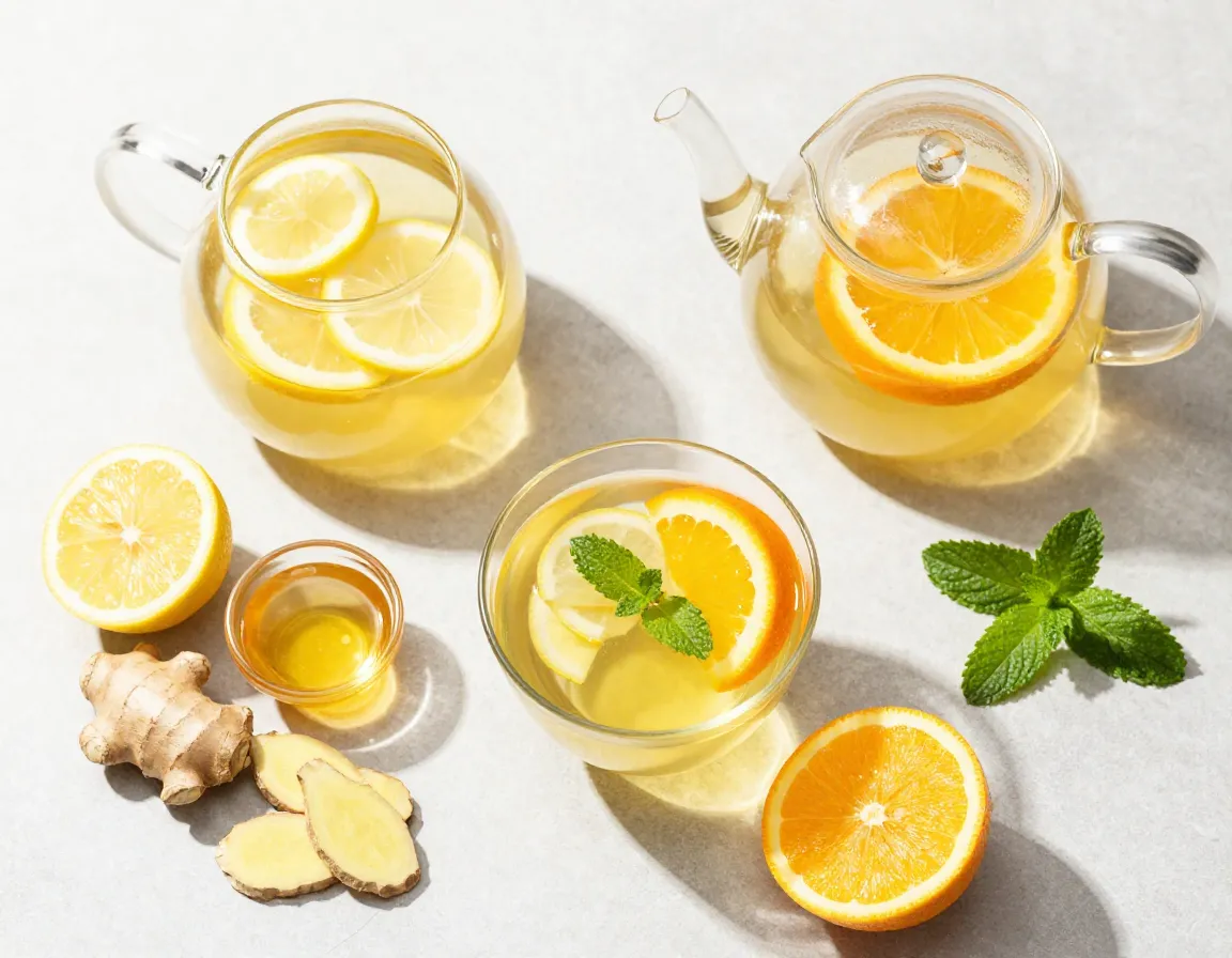 Citrus ginger tea with lemon orange juice and mint