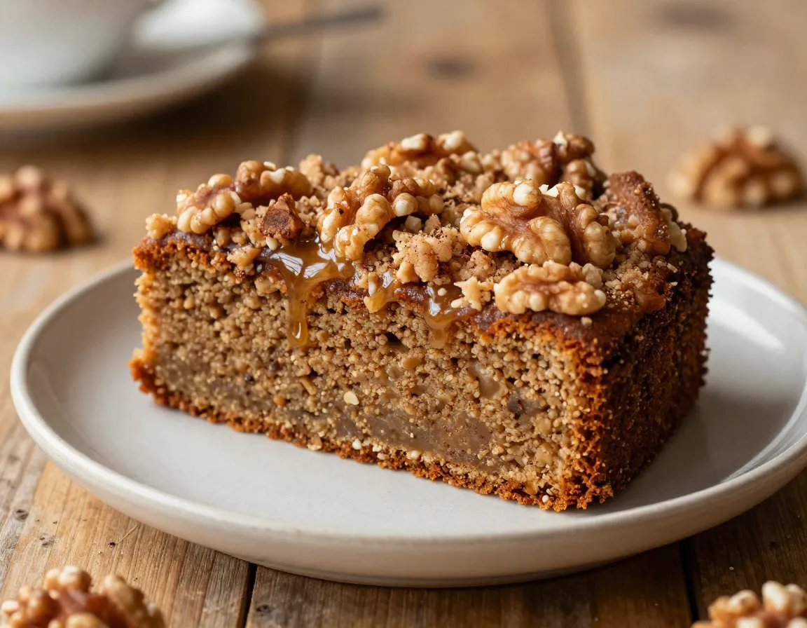 Spiced maple walnut streusel coffee cake slice