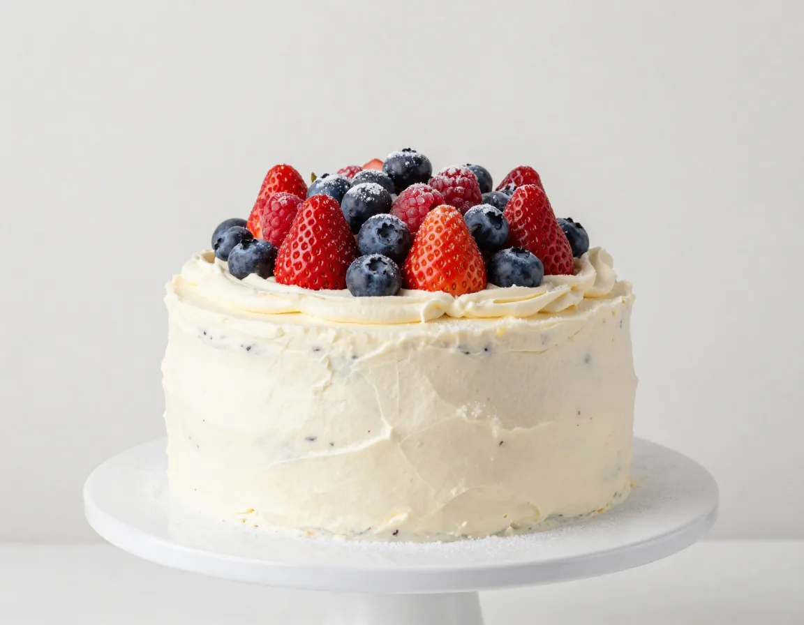 Simple vanilla bean cake with fresh berry topping