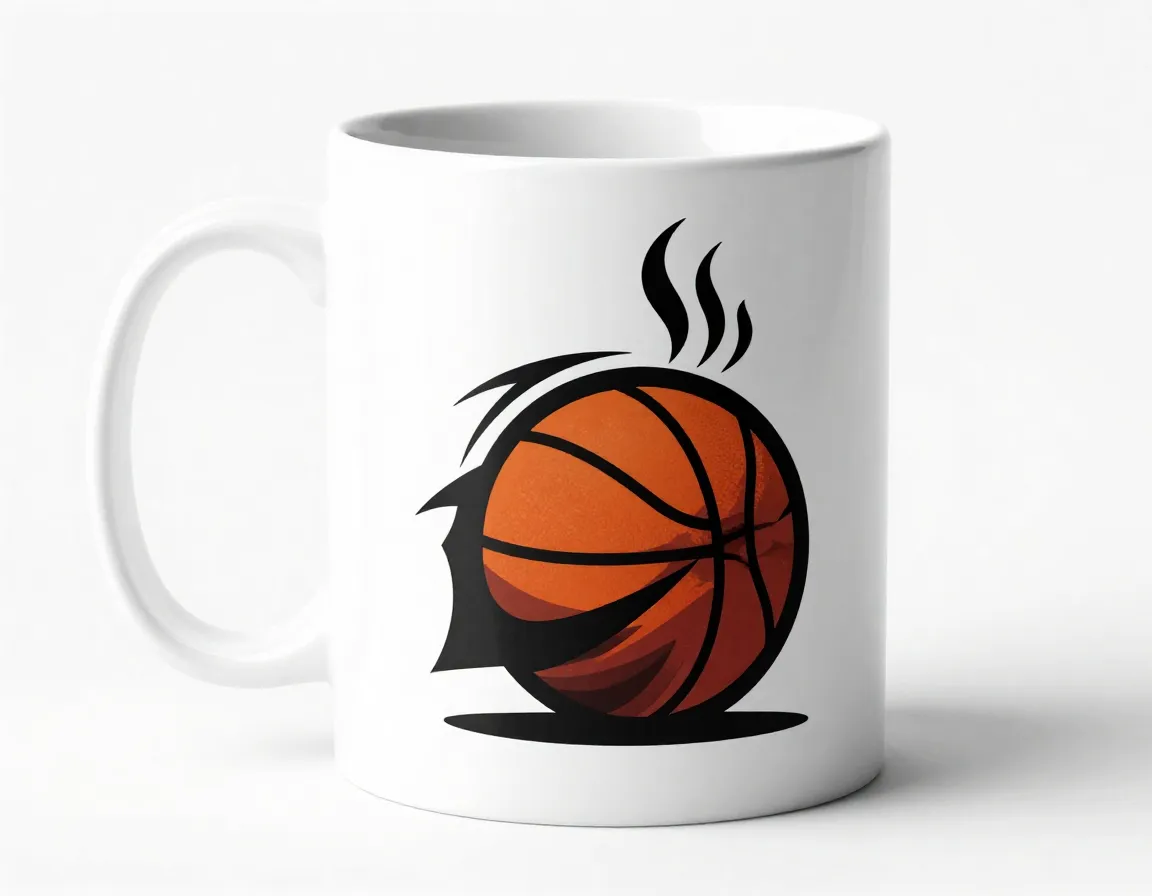Basketball sports themed mug with coffee steam silhouette design