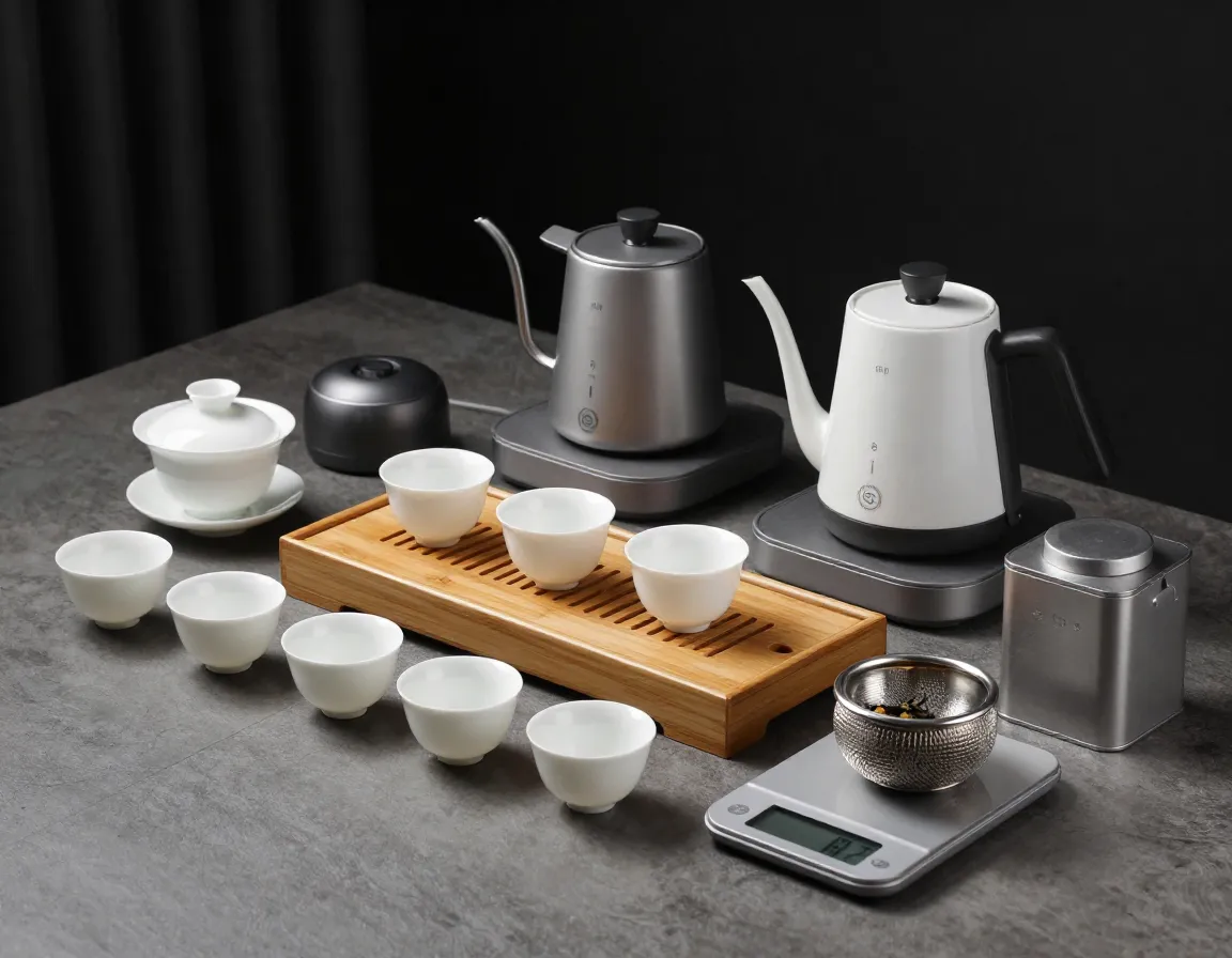 A premium teaware collection with gongfu set and temperature controlled kettle
