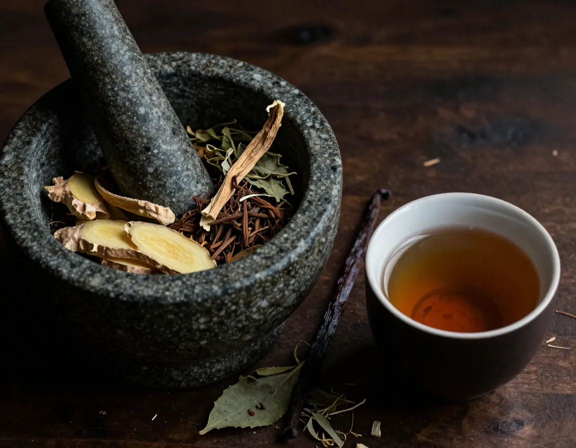 Adaptogenic ginger stress relief tea with ashwagandha and tulsi