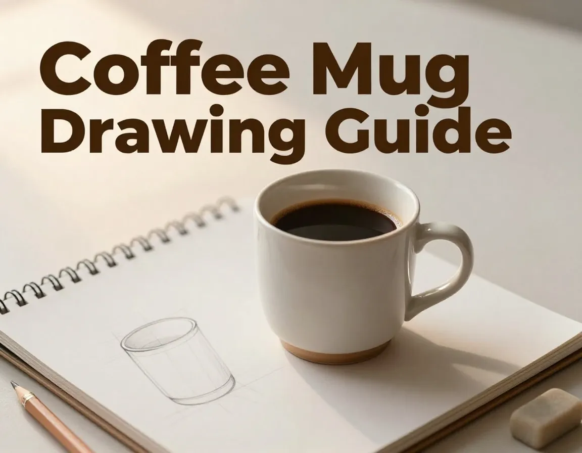 Overhead coffee mug sketchbook pencils drawing tutorial guide