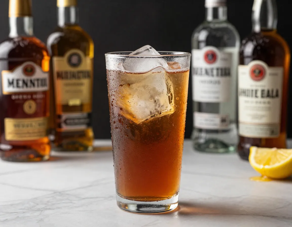Premium top shelf spirits and artisanal cola in a chilled highball