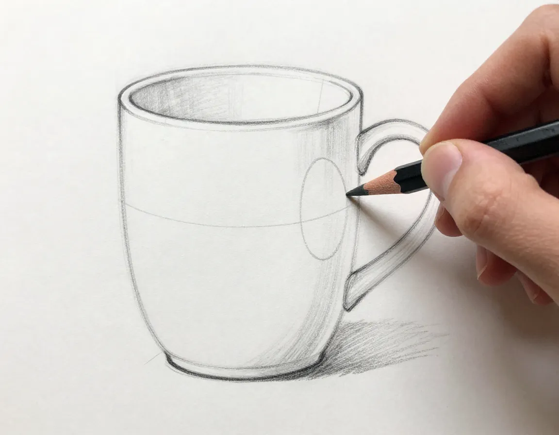 Drawing a coffee mug handle using an oval construction method