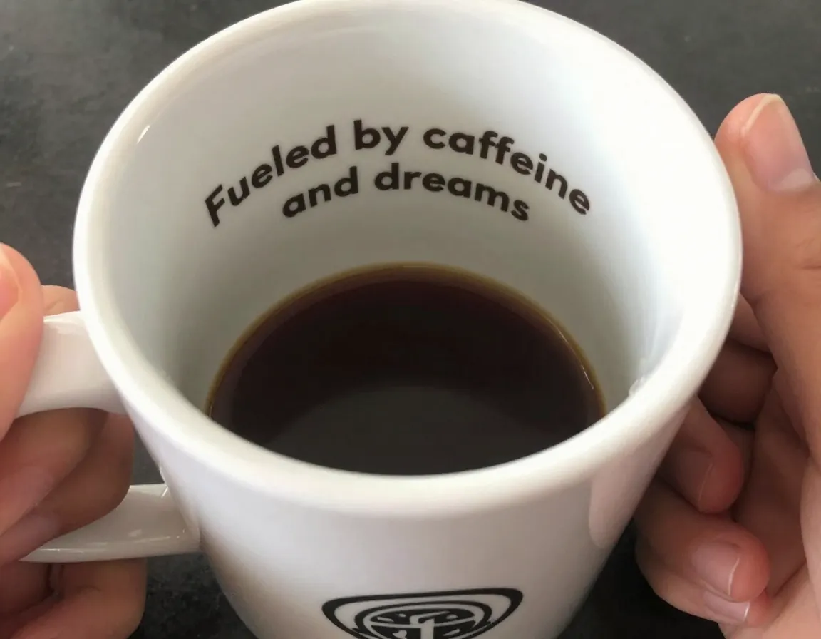 Mug with motivational text visible on interior rim during use