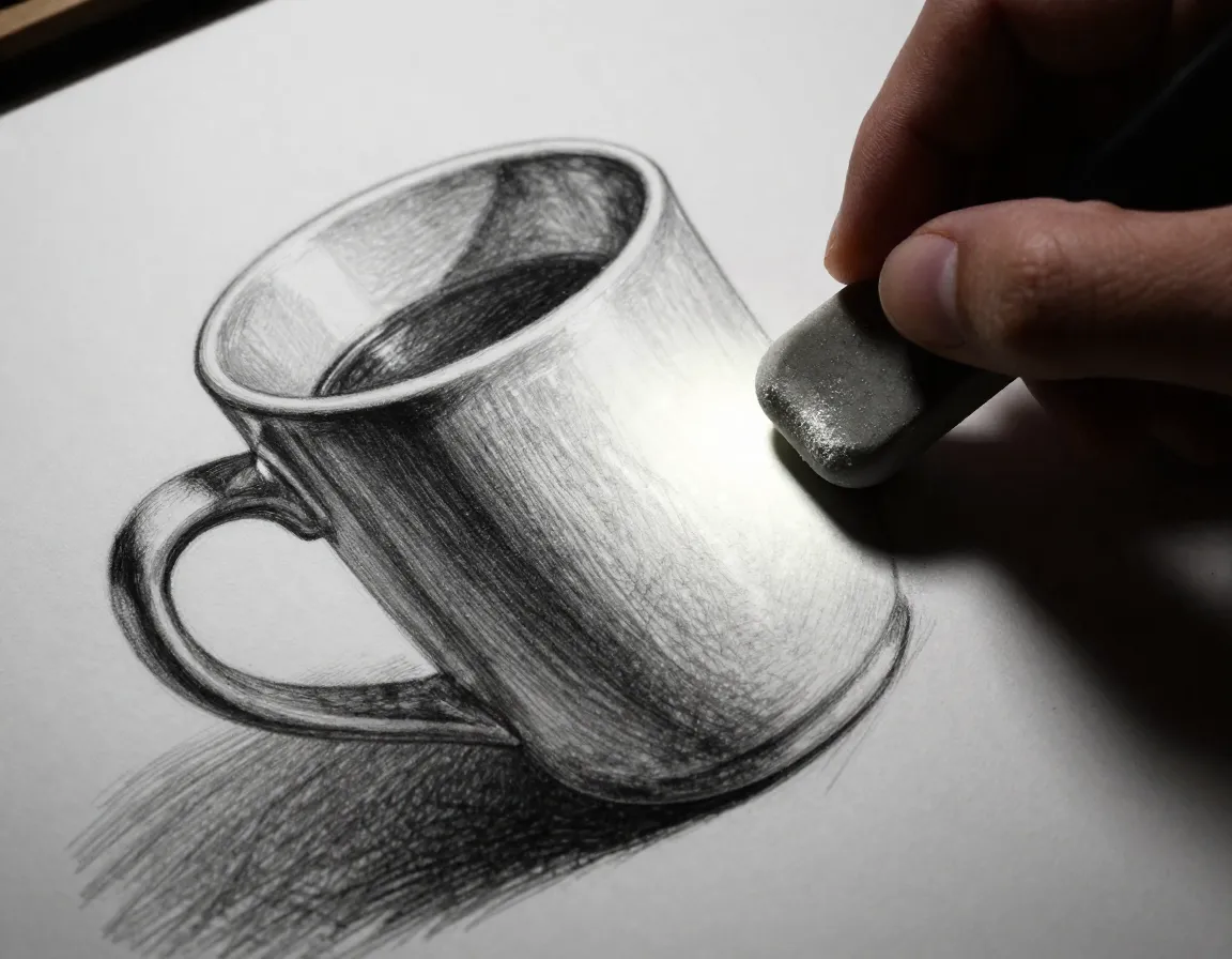 Enhancing drawing contrast with deep shadows and bright eraser highlights