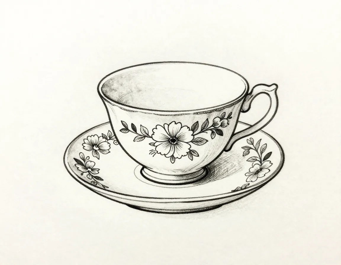 Elegant teacup and saucer with floral pattern and delicate handle