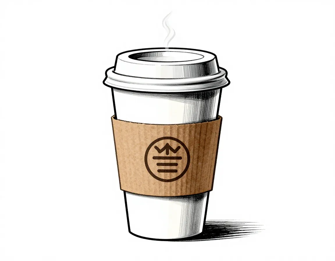 Contemporary to go coffee cup with lid sleeve and logo steam