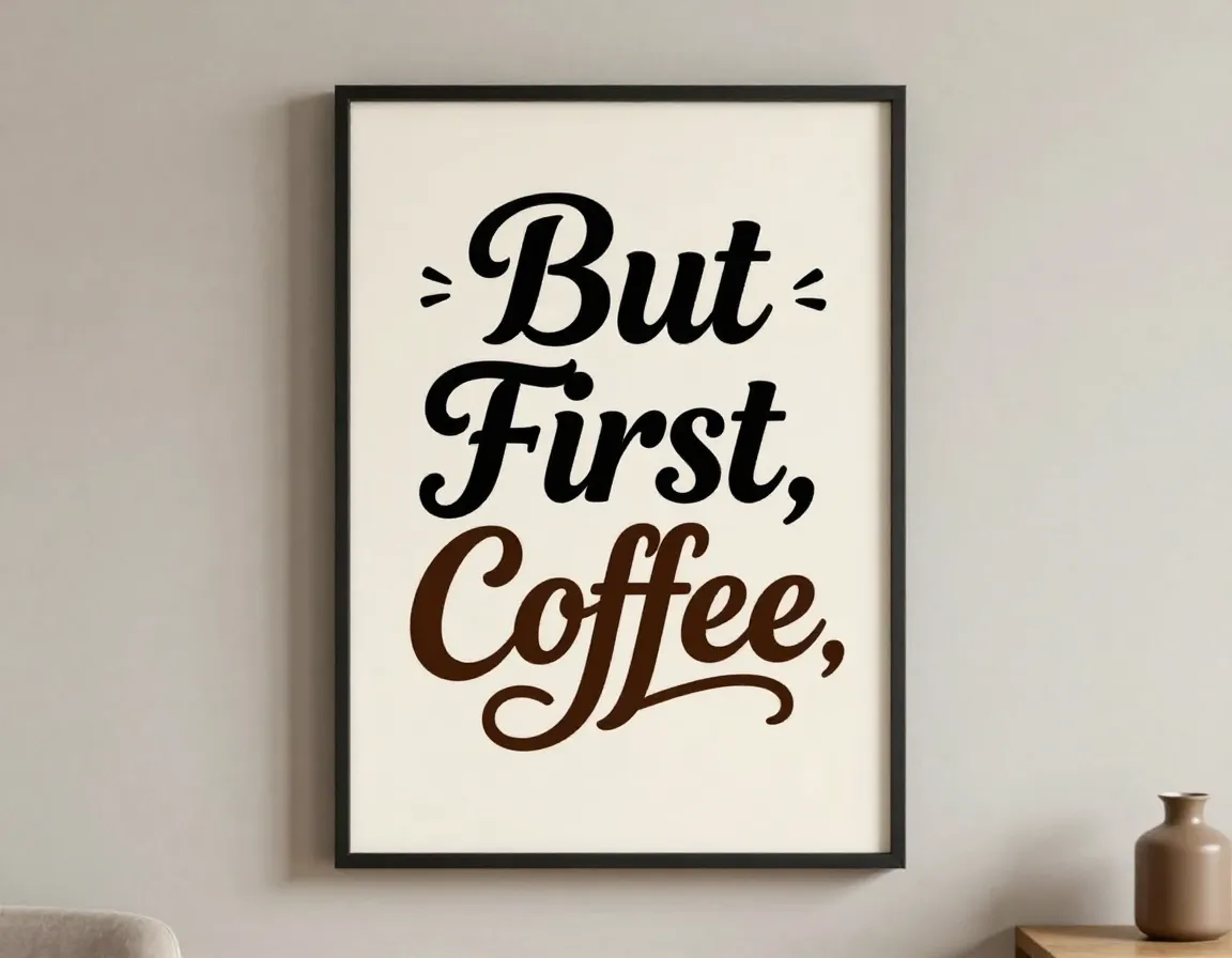 Typography coffee quote art print with thoughtful font layout