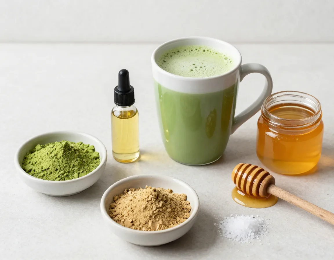 Functional mushroom matcha power blend with mct oil and honey