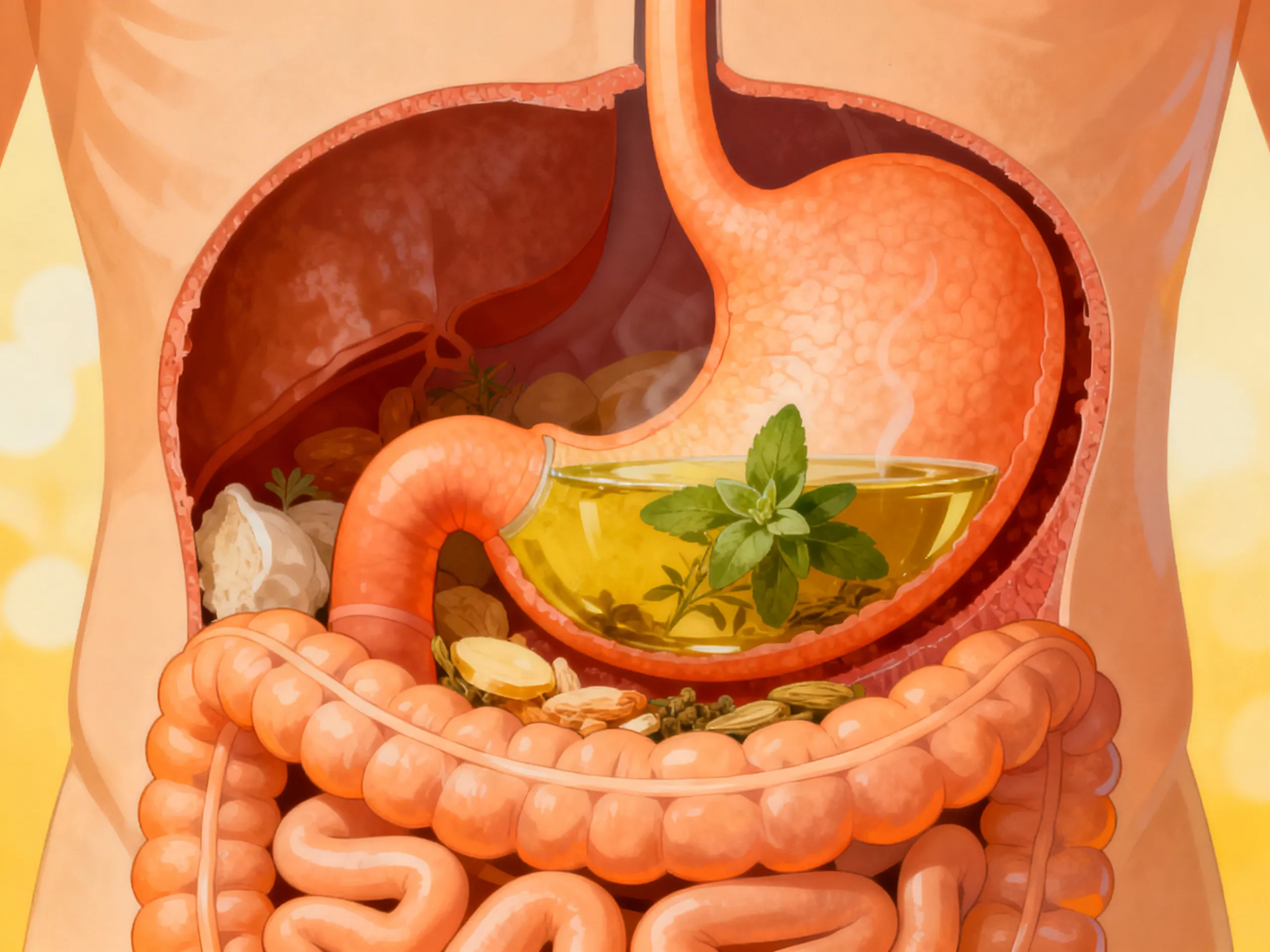 Oregano tea soothing the human digestive system after a meal