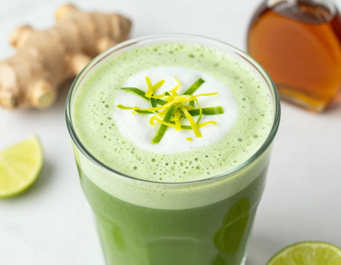 Spirulina enhanced green goddess matcha with ginger and lime