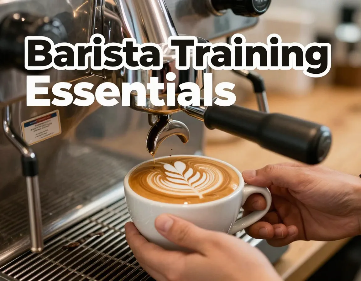 Professional barista training hands pouring latte art essentials