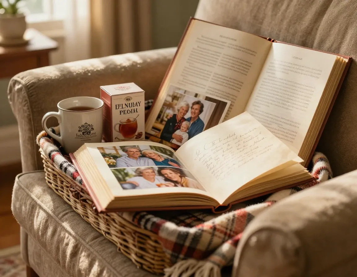 Grandparents comfort memory basket with photo album and lap blanket