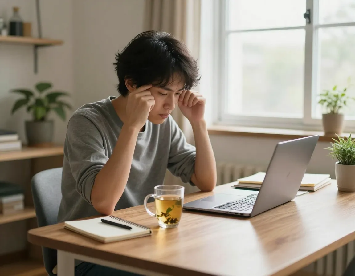 Person feeling energetic and focused while working at a home desk