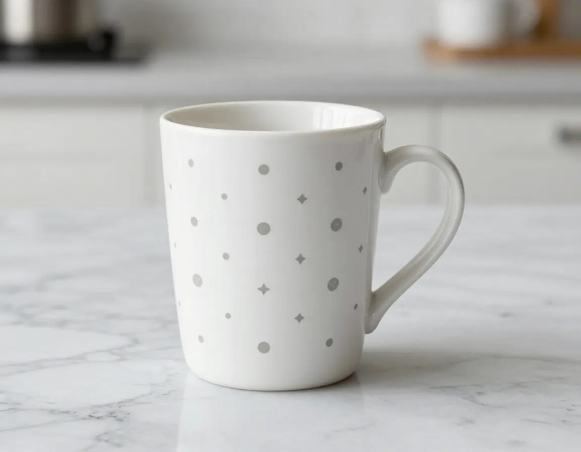 Ditsy repeat pattern coffee cup with simple icons