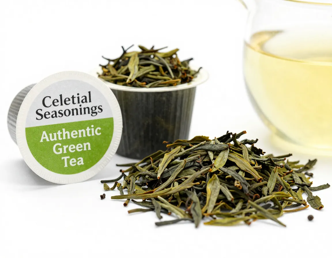 Traditional authentic green tea pod and loose leaves comparison