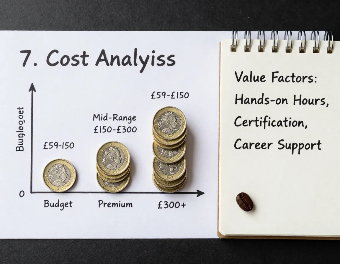 Cost analysis chart pound coins stacked next to barista training value proposition