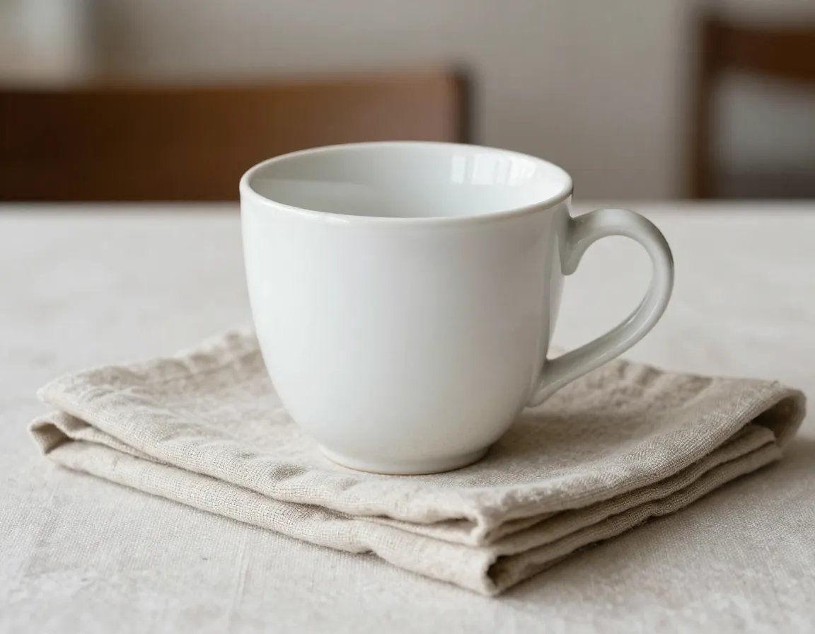 Notneutral vero ceramic cup balanced proportions linen napkin