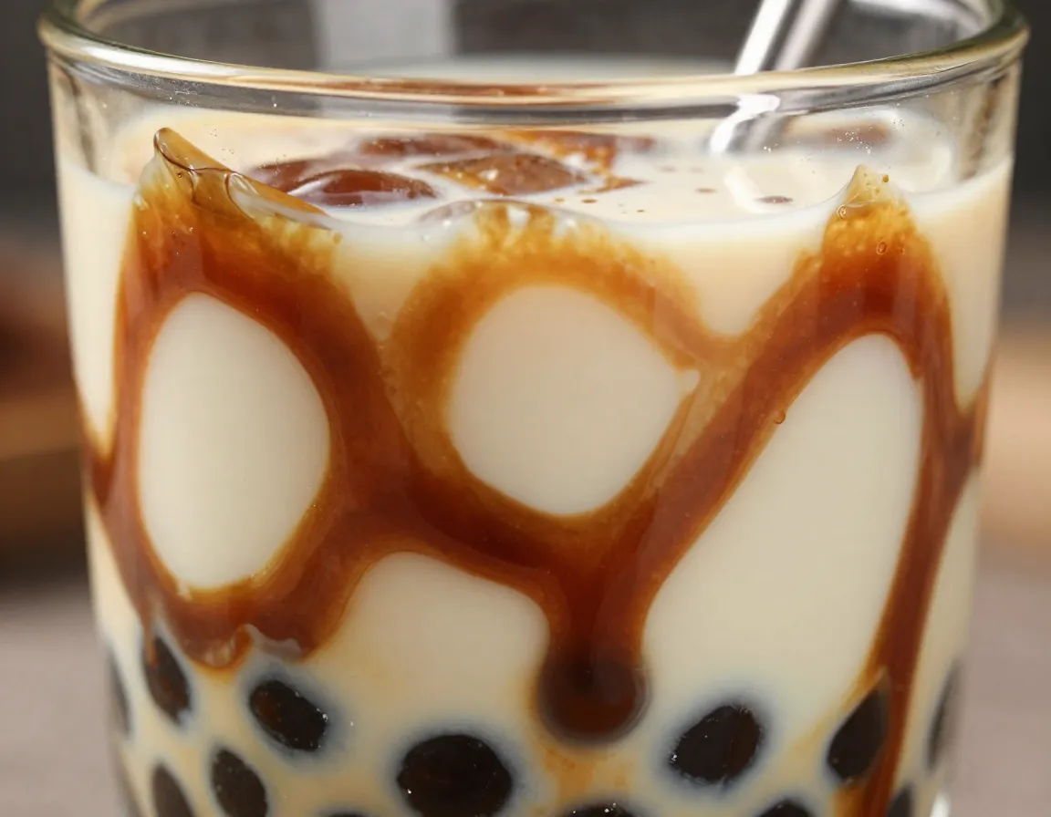 Hypnotic brown sugar milk tea with tiger stripe syrup pattern