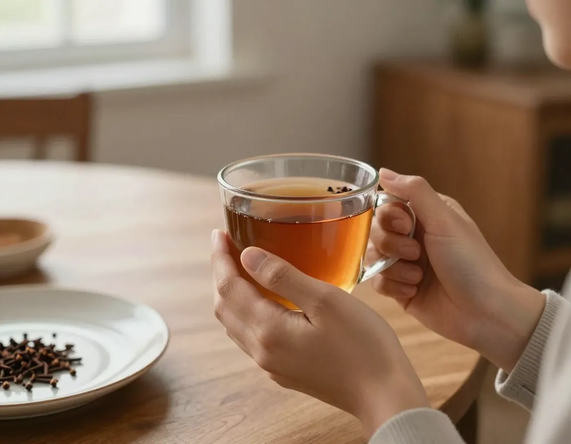 Clove tea supporting digestive health and reducing bloating after meal
