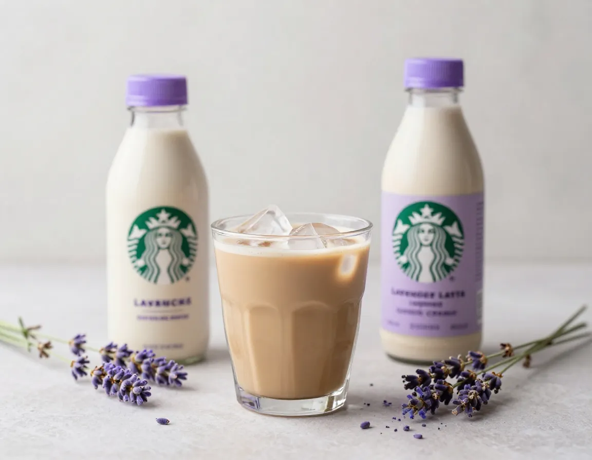 Vanilla lavender flavored cold brew coffee and oatmilk creamer arrangement