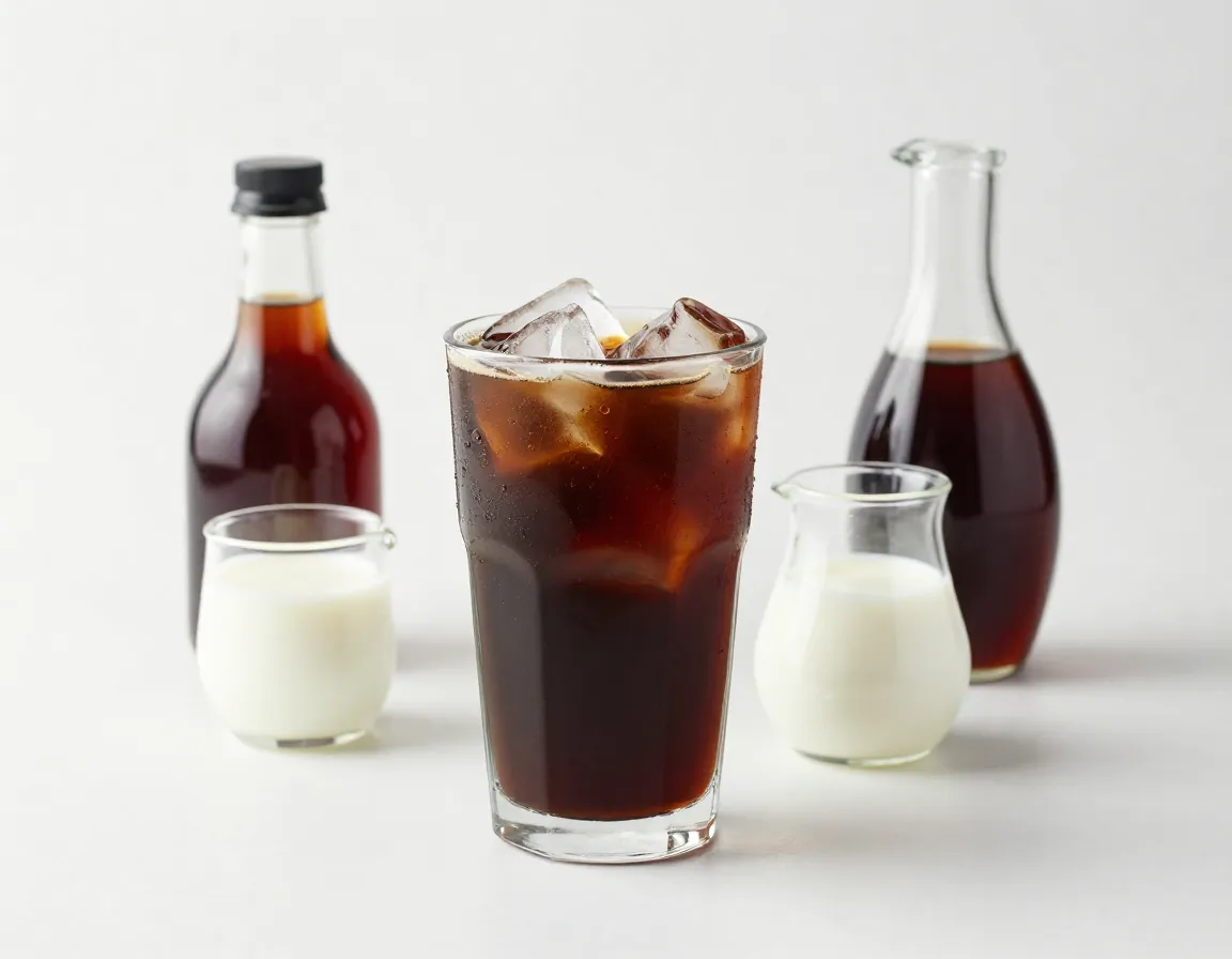 Classic black starbucks cold brew in clear glass with simple toppings