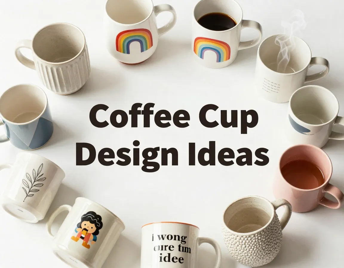 Eight unique mug designs flat lay creative collection