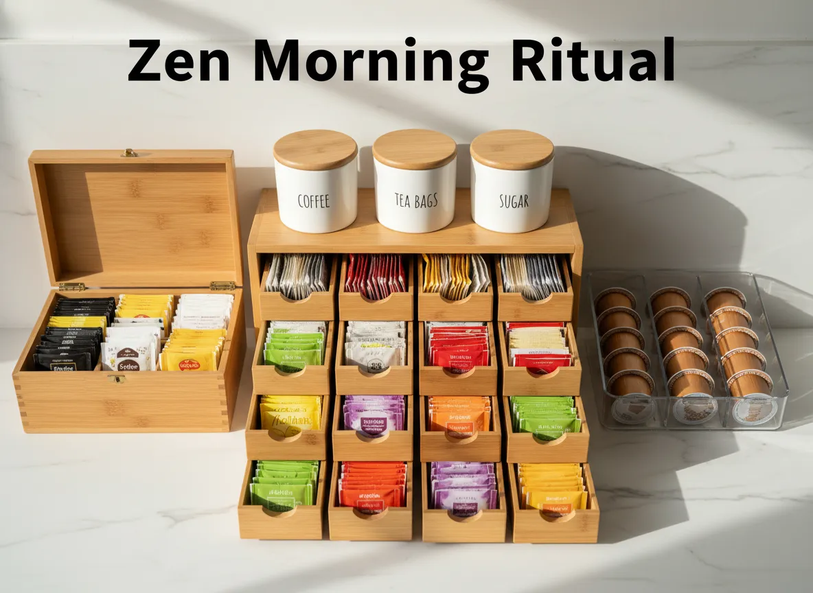 Zen morning ritual tea coffee organization flat lay